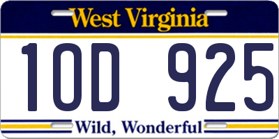 WV license plate 1OD925