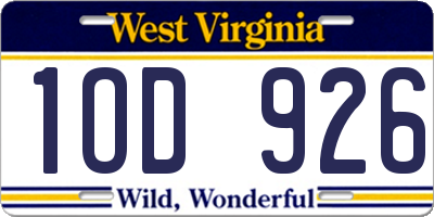 WV license plate 1OD926