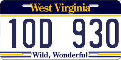 WV license plate 1OD930