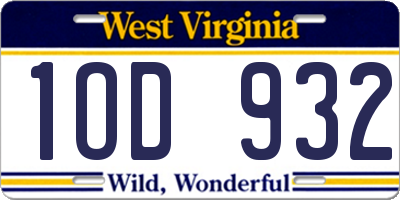 WV license plate 1OD932