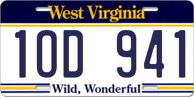 WV license plate 1OD941