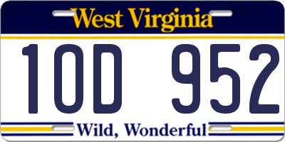 WV license plate 1OD952