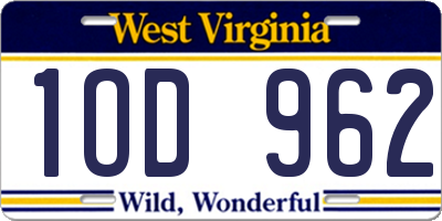 WV license plate 1OD962