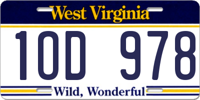 WV license plate 1OD978