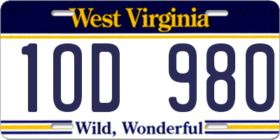 WV license plate 1OD980