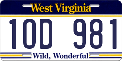 WV license plate 1OD981