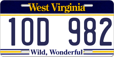 WV license plate 1OD982