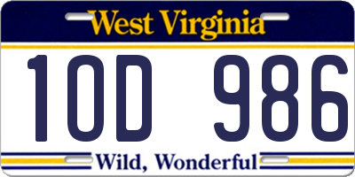 WV license plate 1OD986