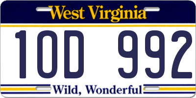 WV license plate 1OD992