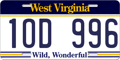 WV license plate 1OD996
