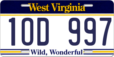 WV license plate 1OD997