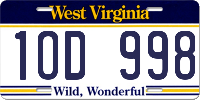 WV license plate 1OD998