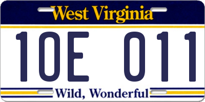 WV license plate 1OE011