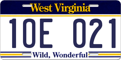 WV license plate 1OE021