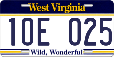 WV license plate 1OE025
