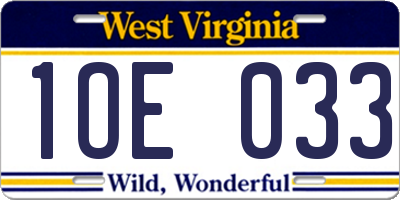 WV license plate 1OE033