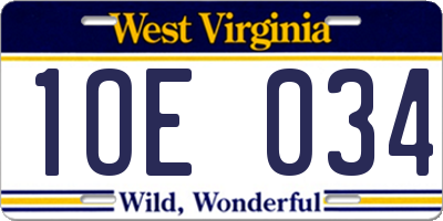 WV license plate 1OE034