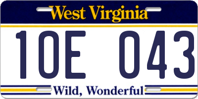 WV license plate 1OE043