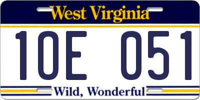 WV license plate 1OE051