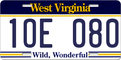 WV license plate 1OE080
