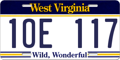 WV license plate 1OE117