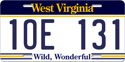 WV license plate 1OE131
