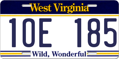 WV license plate 1OE185