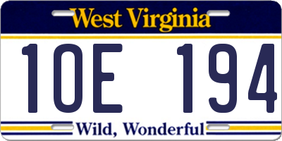 WV license plate 1OE194