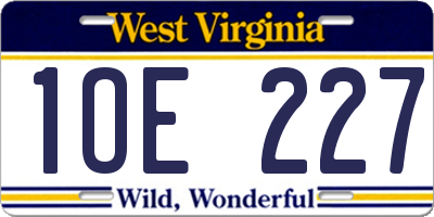 WV license plate 1OE227