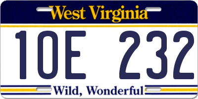 WV license plate 1OE232