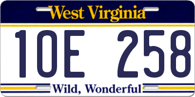 WV license plate 1OE258