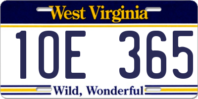 WV license plate 1OE365