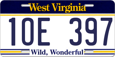 WV license plate 1OE397