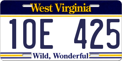 WV license plate 1OE425