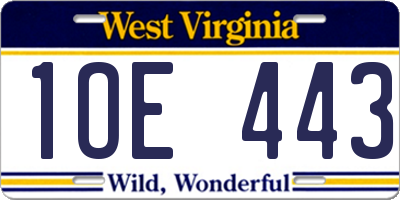 WV license plate 1OE443