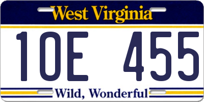WV license plate 1OE455