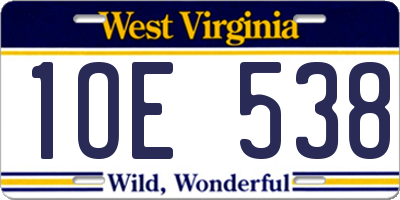 WV license plate 1OE538