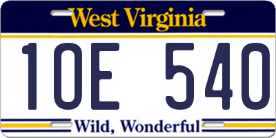 WV license plate 1OE540