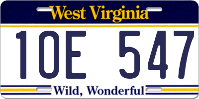 WV license plate 1OE547