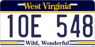 WV license plate 1OE548