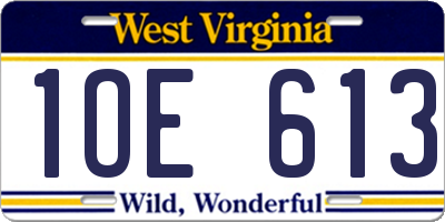 WV license plate 1OE613
