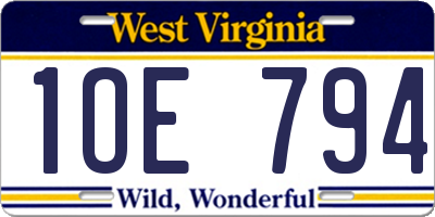 WV license plate 1OE794