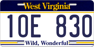 WV license plate 1OE830