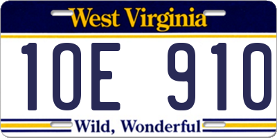 WV license plate 1OE910