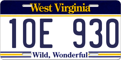 WV license plate 1OE930