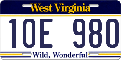 WV license plate 1OE980