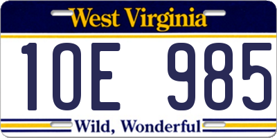 WV license plate 1OE985