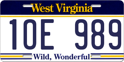 WV license plate 1OE989