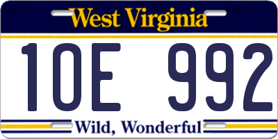 WV license plate 1OE992