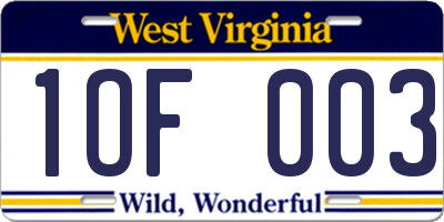 WV license plate 1OF003